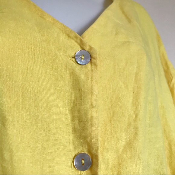 bryn WALKER Button Front Relaxed Linen Lagenlook Duster Jacket Yellow Medium - Picture 4 of 12